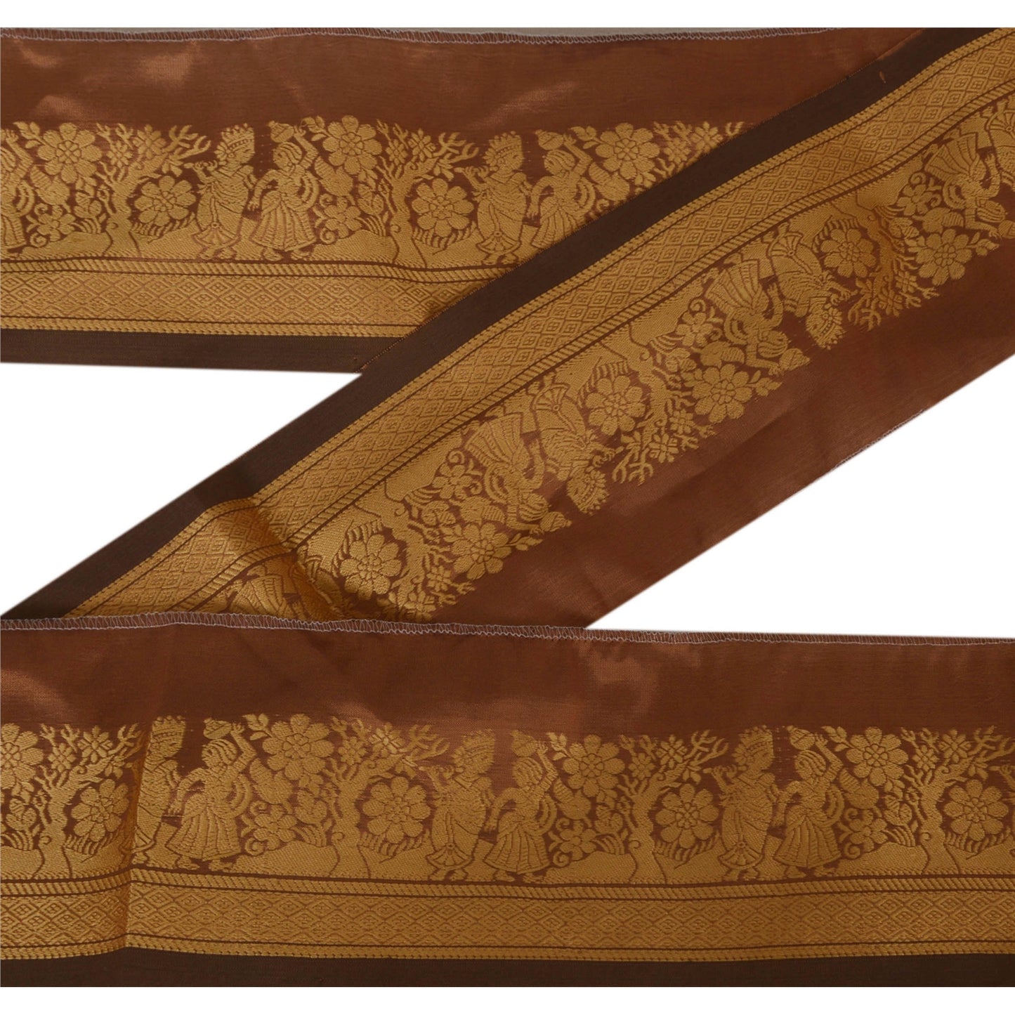 Sanskriti Vintage 1YD Sari Border Baluchari Woven Epic Design Craft Brown Lace