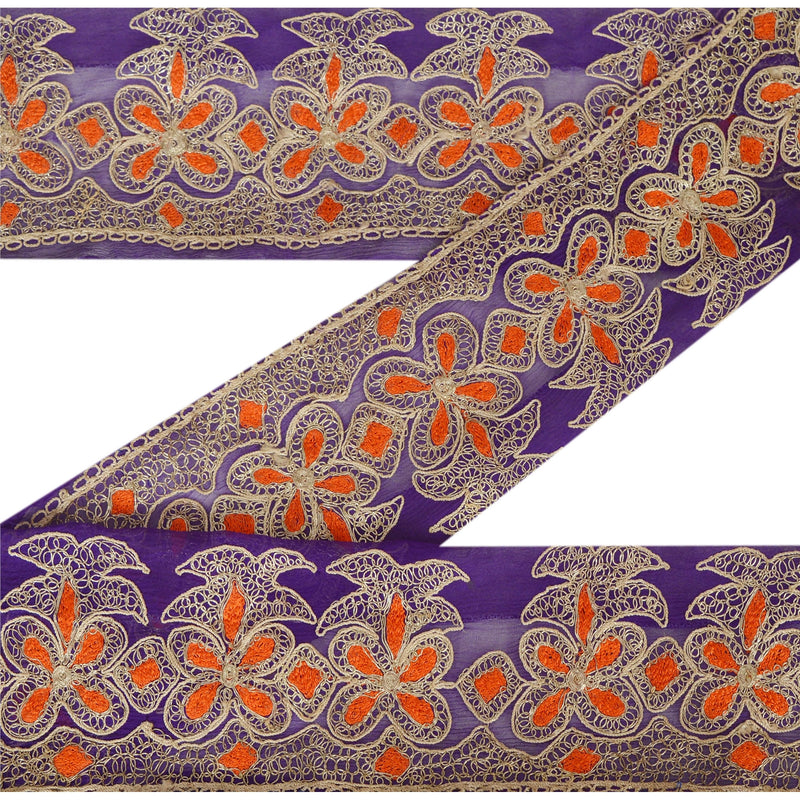 Sanskriti Vintage 1 Yd Sari Border Embroidered Sewing Craft Blue Decor Lace