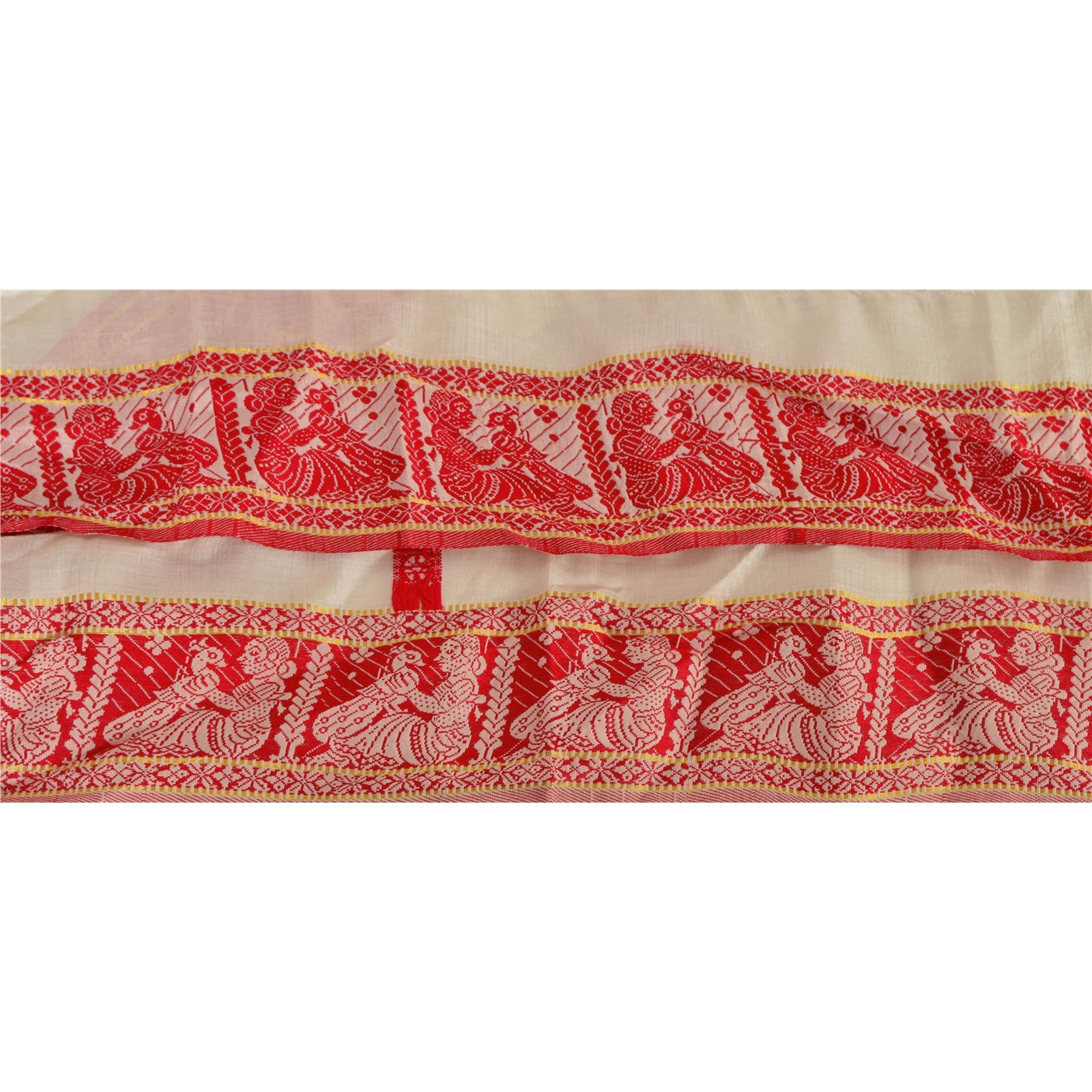 Sanskriti Vintage Silk Sari Border: 1 Yard Cream Woven Baluchari Trim by