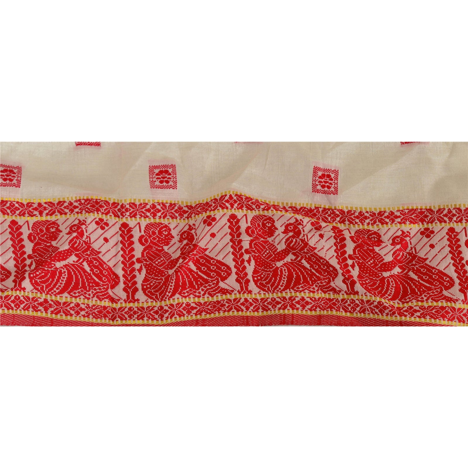 Sanskriti Vintage Silk Sari Border: 1 Yard Cream Woven Baluchari Trim by