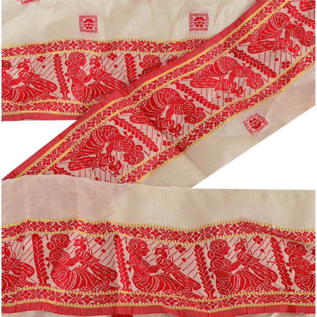 Sanskriti Vintage 1 YD Sari Border Woven Baluchari Trim Sewing Cream 4W Lace