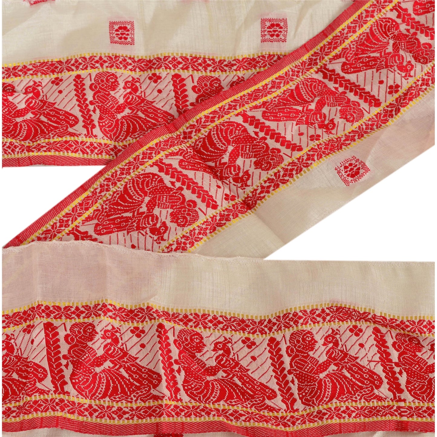 Sanskriti Vintage 1 YD Sari Border Woven Baluchari Trim Sewing Cream 4W Lace