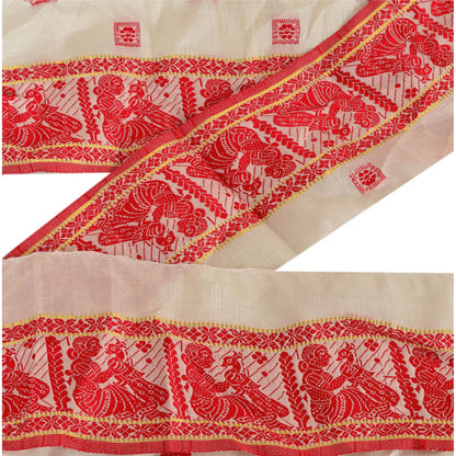 Sanskriti Vintage 1 YD Sari Border Woven Baluchari Trim Sewing Cream 4W Lace