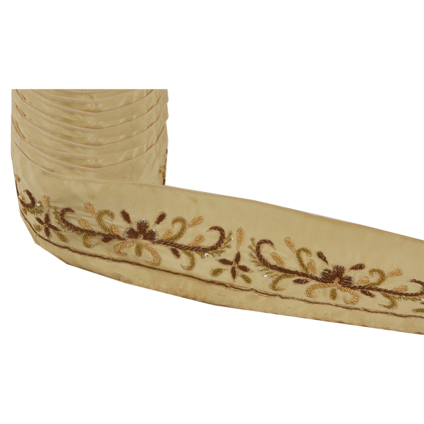 Sanskriti Vintage 1 Yd Sari Border Hand Beaded Trim Sewing Cream Craft Lace