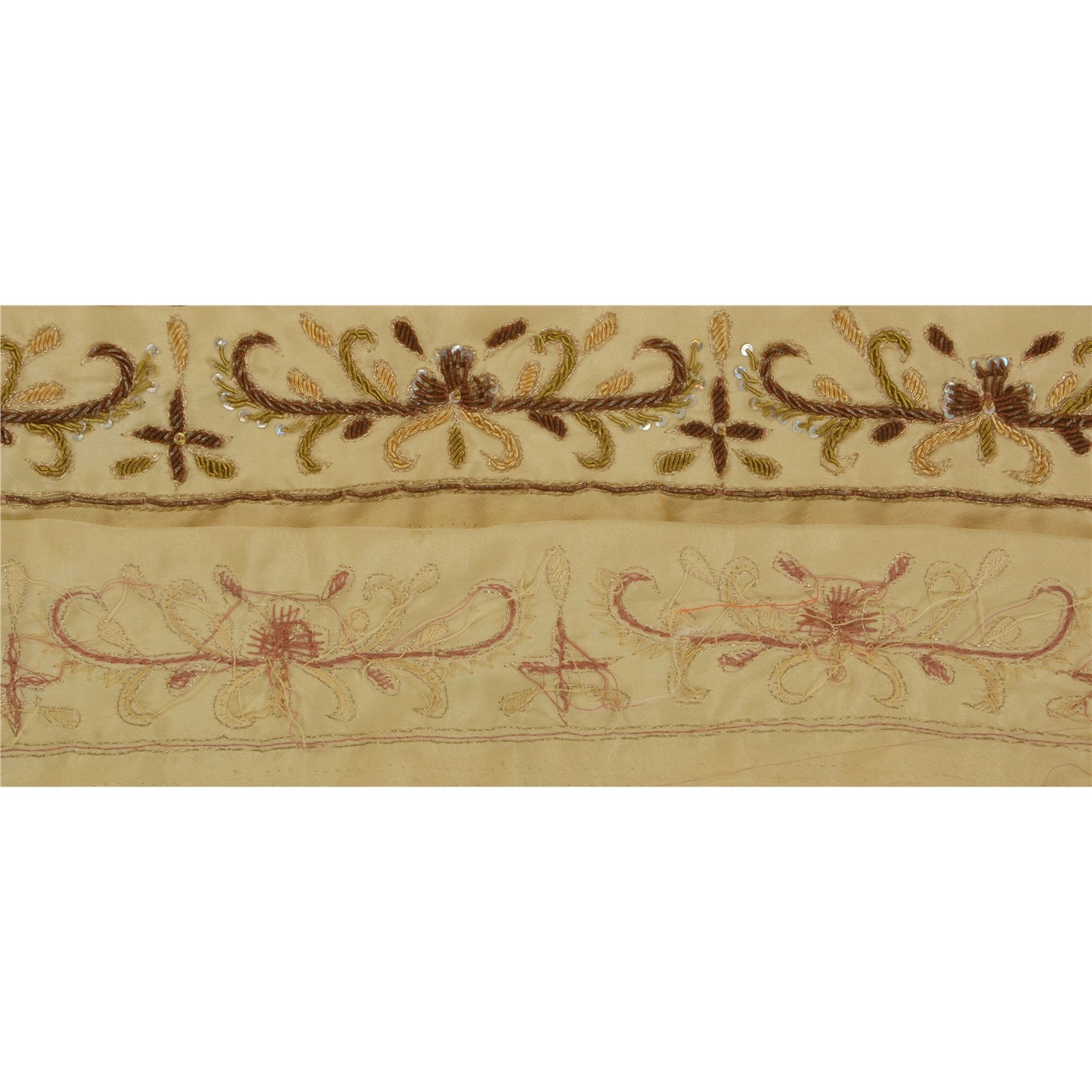 Sanskriti Vintage 1 Yd Sari Border Hand Beaded Trim Sewing Cream Craft Lace