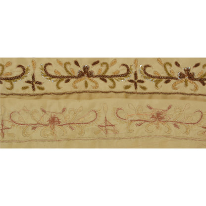 Sanskriti Vintage 1 Yd Sari Border Hand Beaded Trim Sewing Cream Craft Lace