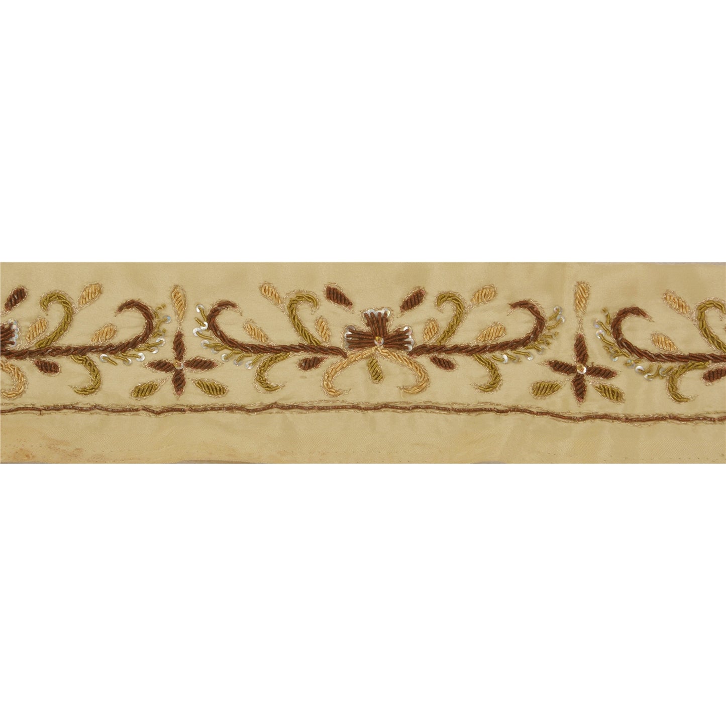 Sanskriti Vintage 1 Yd Sari Border Hand Beaded Trim Sewing Cream Craft Lace