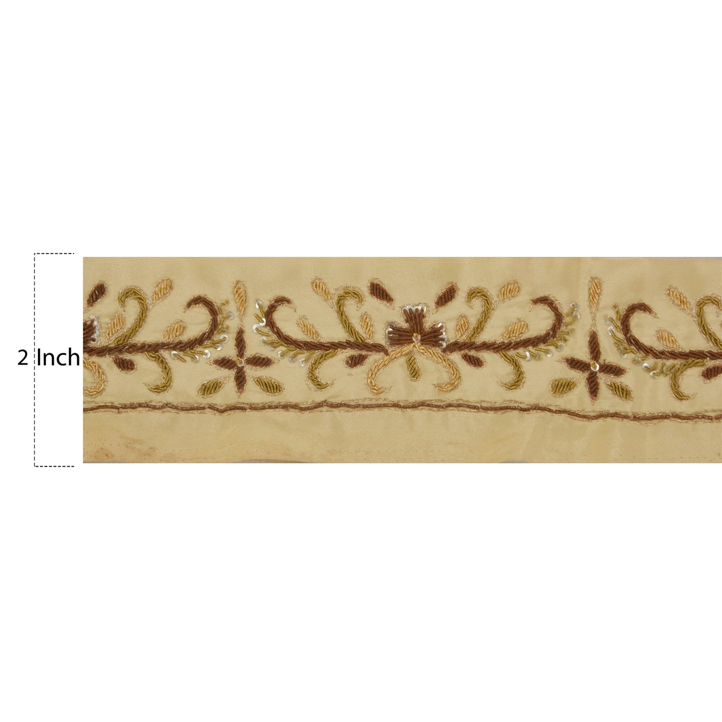 Sanskriti Vintage 1 Yd Sari Border Hand Beaded Trim Sewing Cream Craft Lace