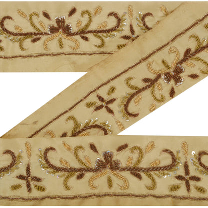 Sanskriti Vintage 1 Yd Sari Border Hand Beaded Trim Sewing Cream Craft Lace
