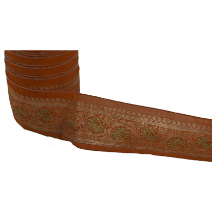 Sanskriti Vintage 1 YD Trim Sari Border Woven Brocade Craft Sewing Orange Lace