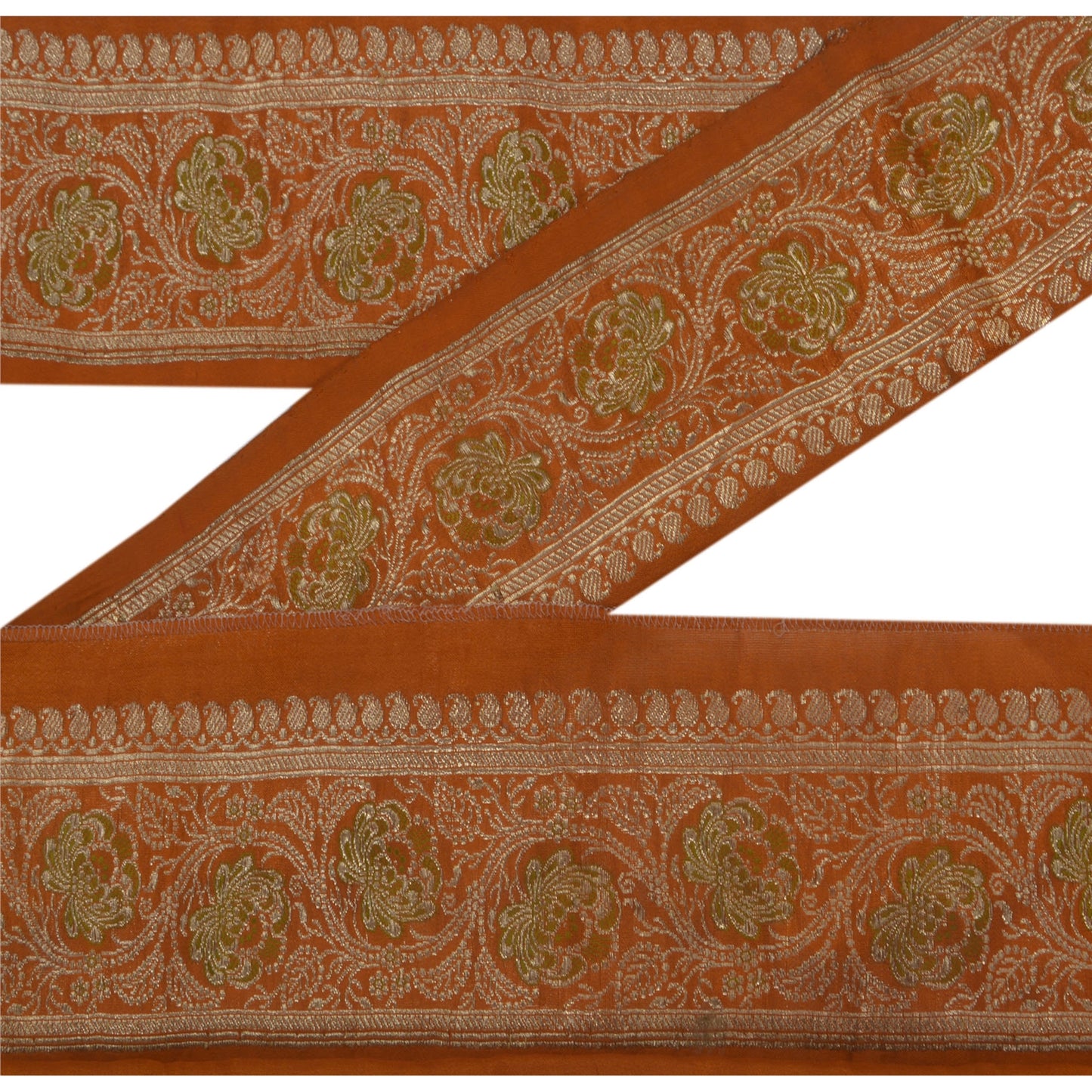 Sanskriti Vintage 1 YD Trim Sari Border Woven Brocade Craft Sewing Orange Lace