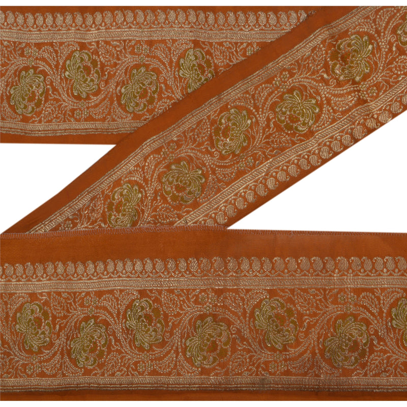 Sanskriti Vintage 1 YD Trim Sari Border Woven Brocade Craft Sewing Orange Lace