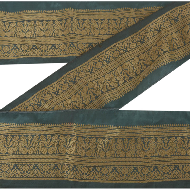 Sanskriti Vintage 1 Yd Sari Border Antique Woven Trim Sewing Green Craft Lace