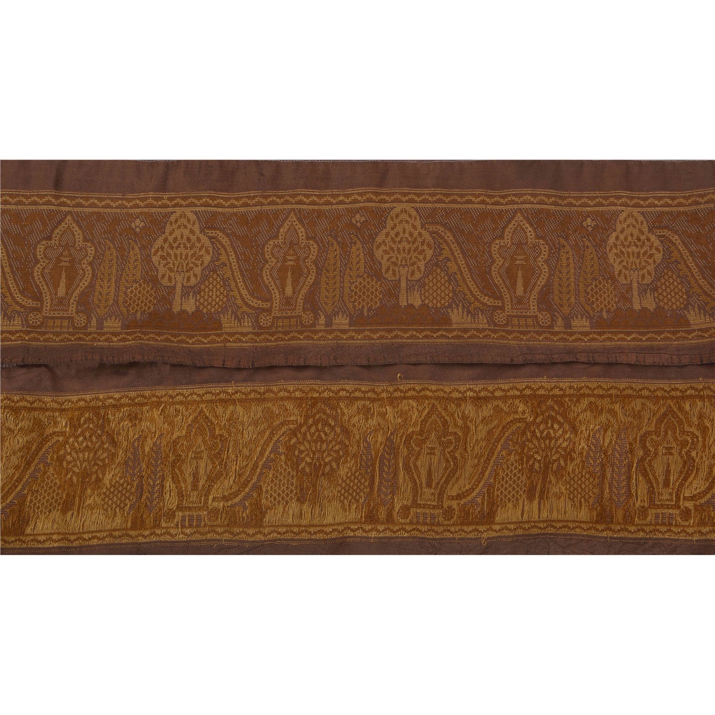Sanskriti Vintage 1 YD Sari Sari Border Woven Trim Sewing Brown Craft Silk Lace