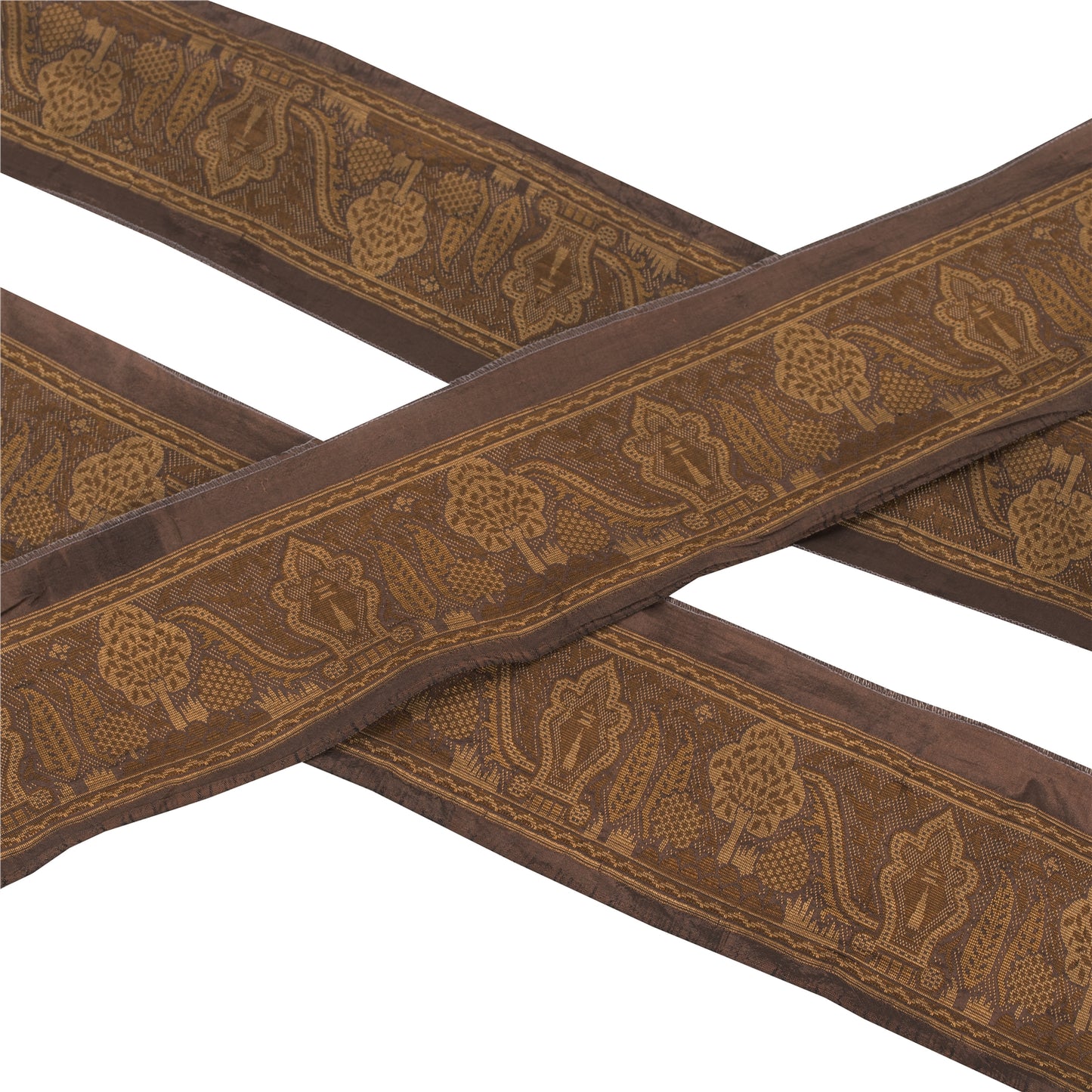 Sanskriti Vintage 1 YD Sari Sari Border Woven Trim Sewing Brown Craft Silk Lace