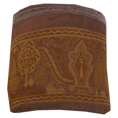 Sanskriti Vintage 1 YD Sari Sari Border Woven Trim Sewing Brown Craft Silk Lace