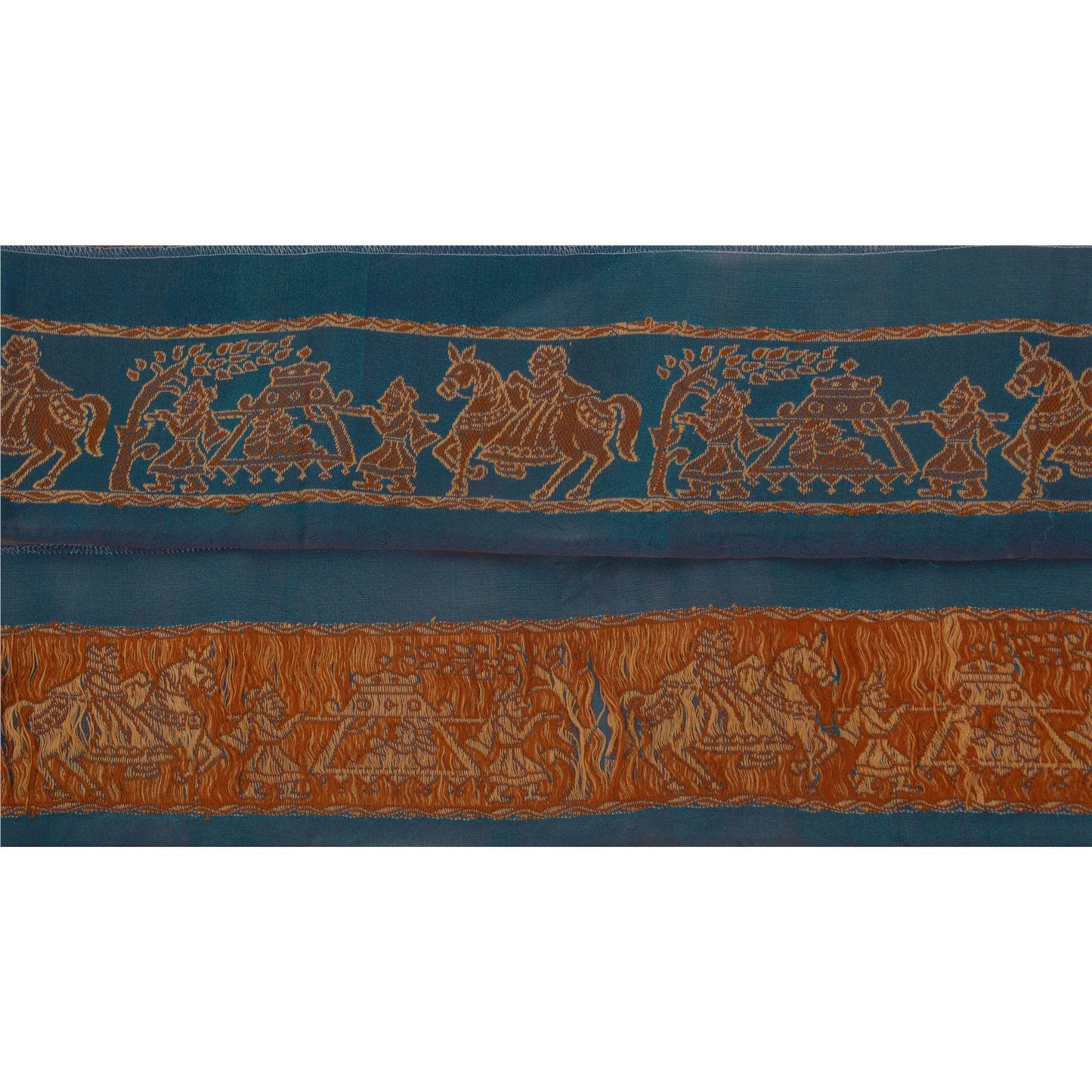 Sanskriti Vintage 1 YD Sari Border Woven Baluchari Trim Sewing Blue Craft Lace