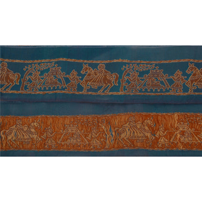 Sanskriti Vintage 1 YD Sari Border Woven Baluchari Trim Sewing Blue Craft Lace