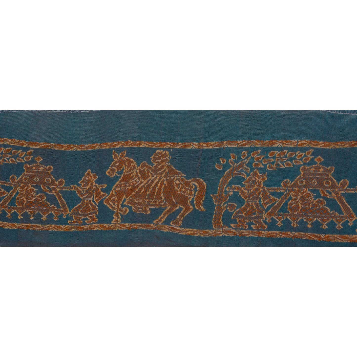 Sanskriti Vintage 1 YD Sari Border Woven Baluchari Trim Sewing Blue Craft Lace