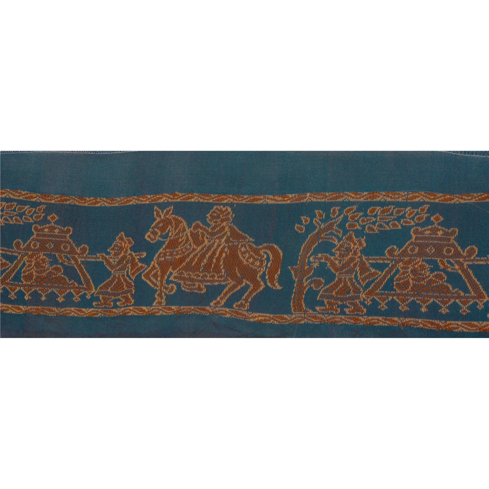 Sanskriti Vintage 1 YD Sari Border Woven Baluchari Trim Sewing Blue Craft Lace