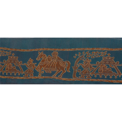 Sanskriti Vintage 1 YD Sari Border Woven Baluchari Trim Sewing Blue Craft Lace