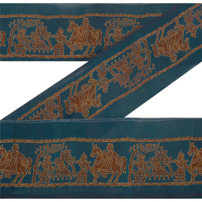 Sanskriti Vintage 1 YD Sari Border Woven Baluchari Trim Sewing Blue Craft Lace
