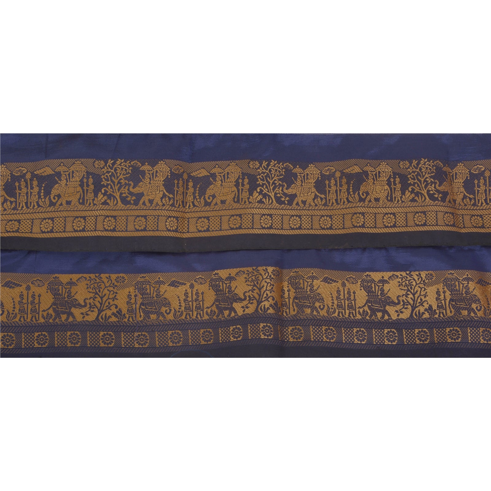 Sanskriti Vintage Sari/Saree 1 Yd Border Woven Baluchari Trim Sewing Blue Pure Silk Lace