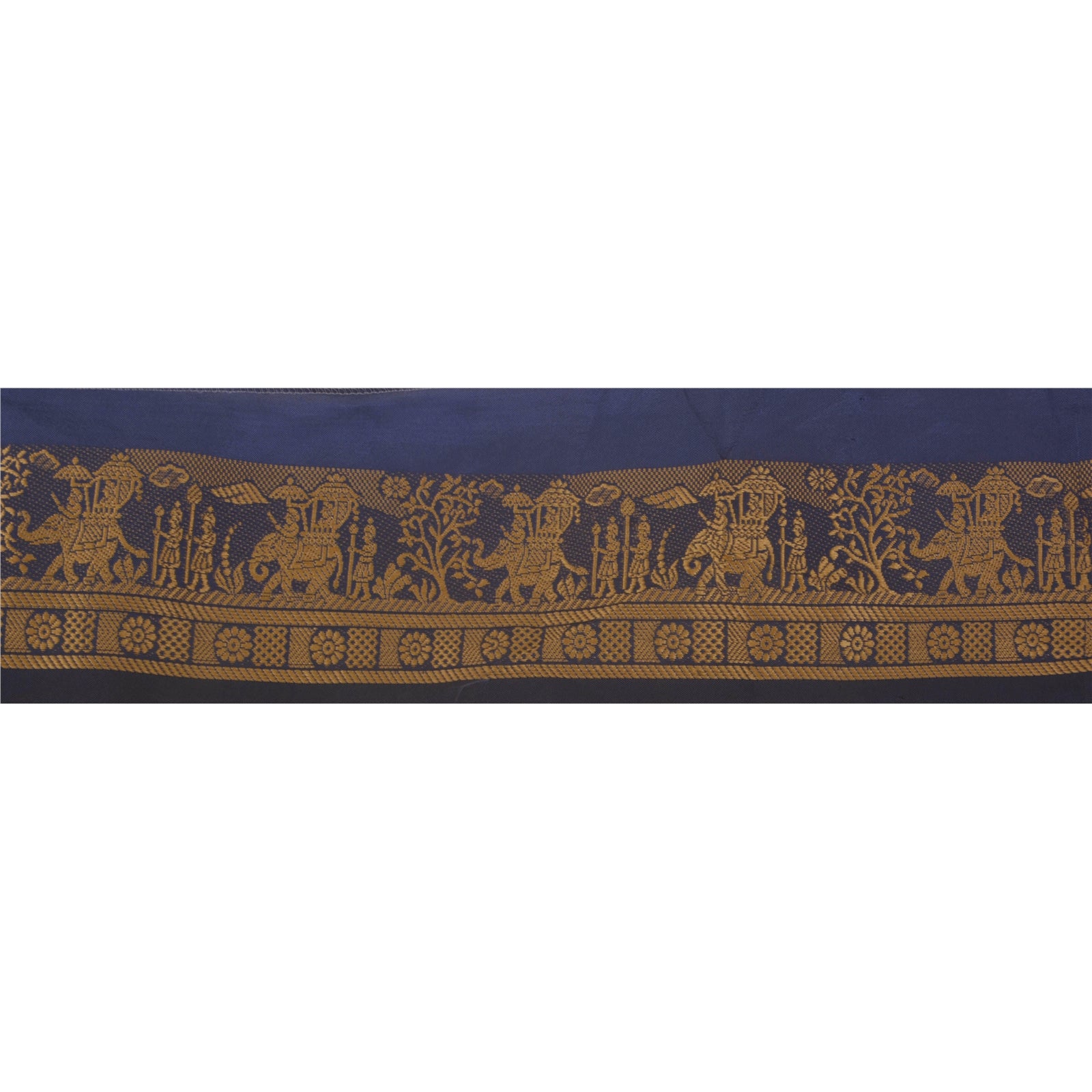 Sanskriti Vintage Sari/Saree 1 Yd Border Woven Baluchari Trim Sewing Blue Pure Silk Lace