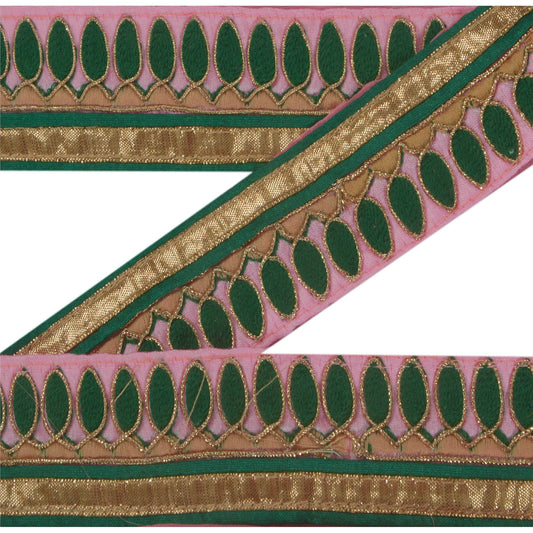 Sanskriti Vintage 1 YD Sari Border Embroidery Ribbon Pink Decor Craft Dori Lace