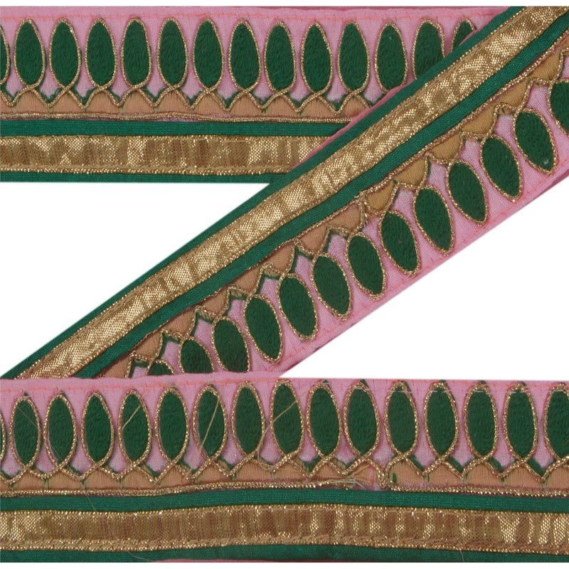 Sanskriti Vintage 1 YD Sari Border Embroidery Ribbon Pink Decor Craft Dori Lace
