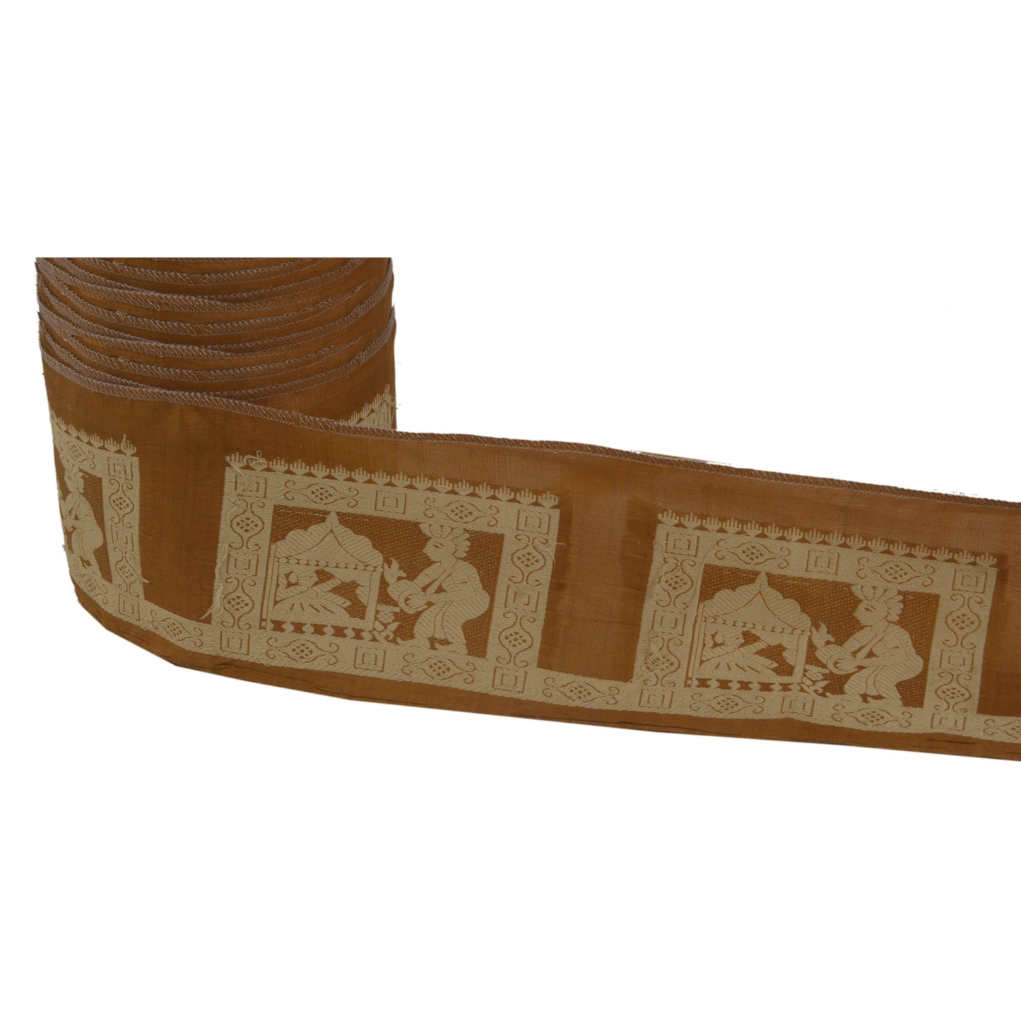 Sanskriti Vintage 1 Yd Sari Border Woven Baluchari Trim Sewing Brown Craft Lace