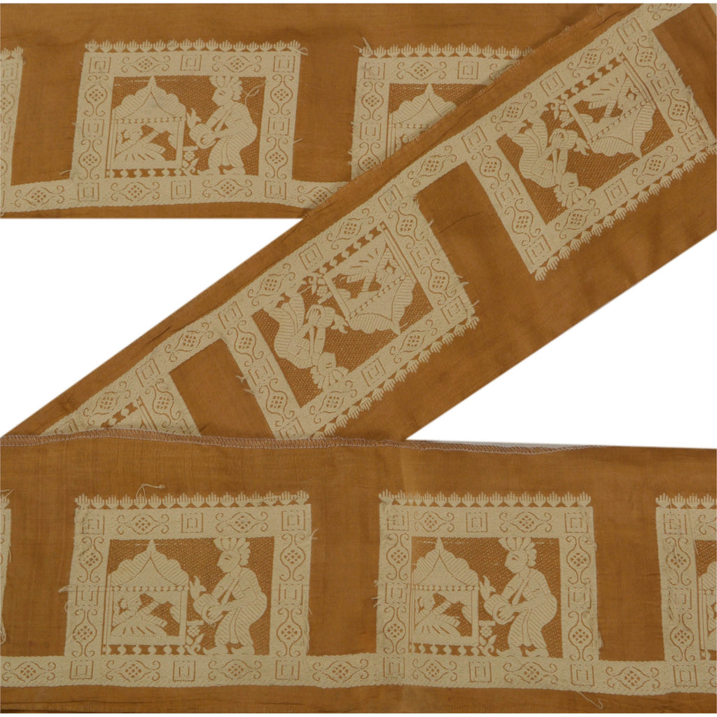 Sanskriti Vintage 1 Yd Sari Border Woven Baluchari Trim Sewing Brown Craft Lace
