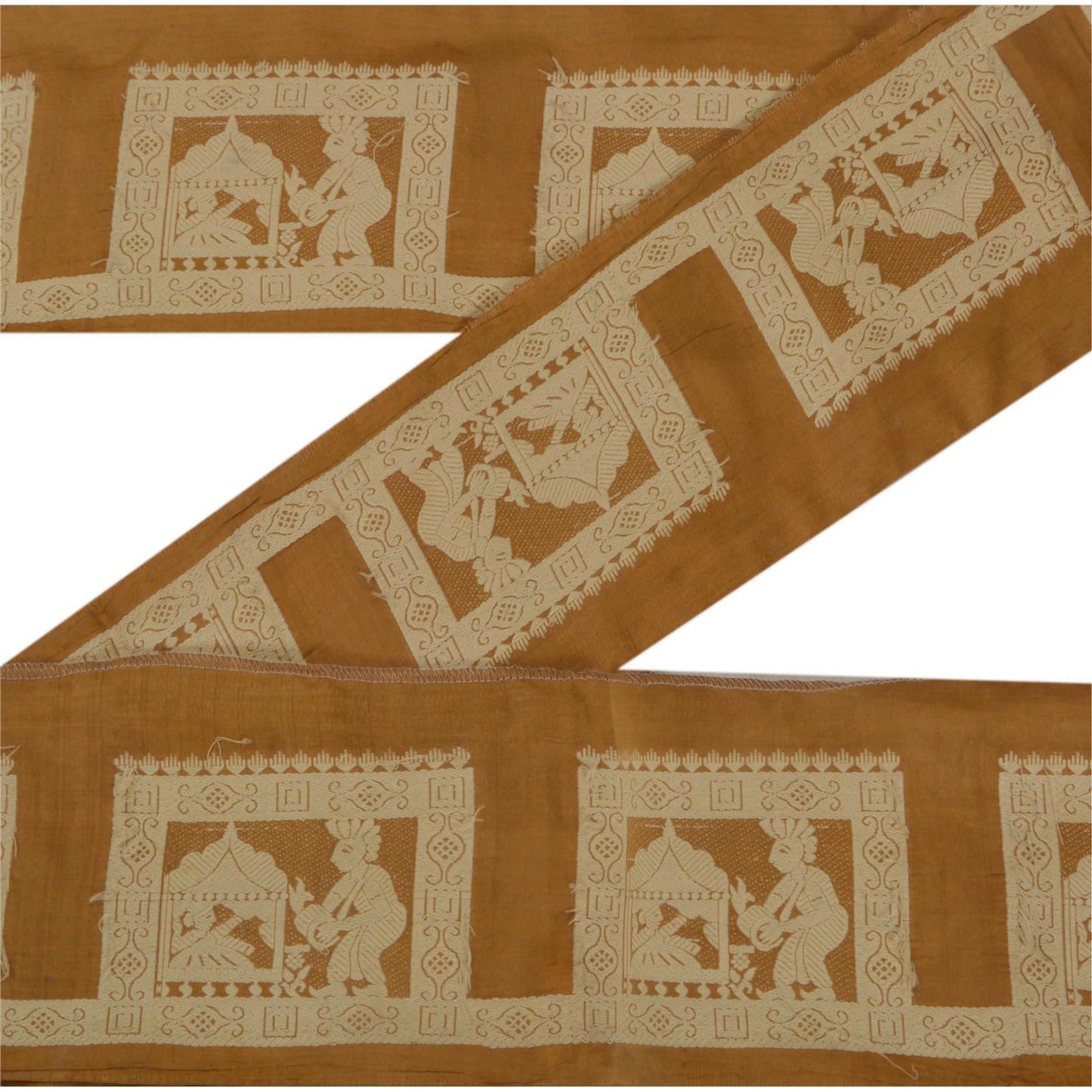 Sanskriti Vintage 1 Yd Sari Border Woven Baluchari Trim Sewing Brown Craft Lace