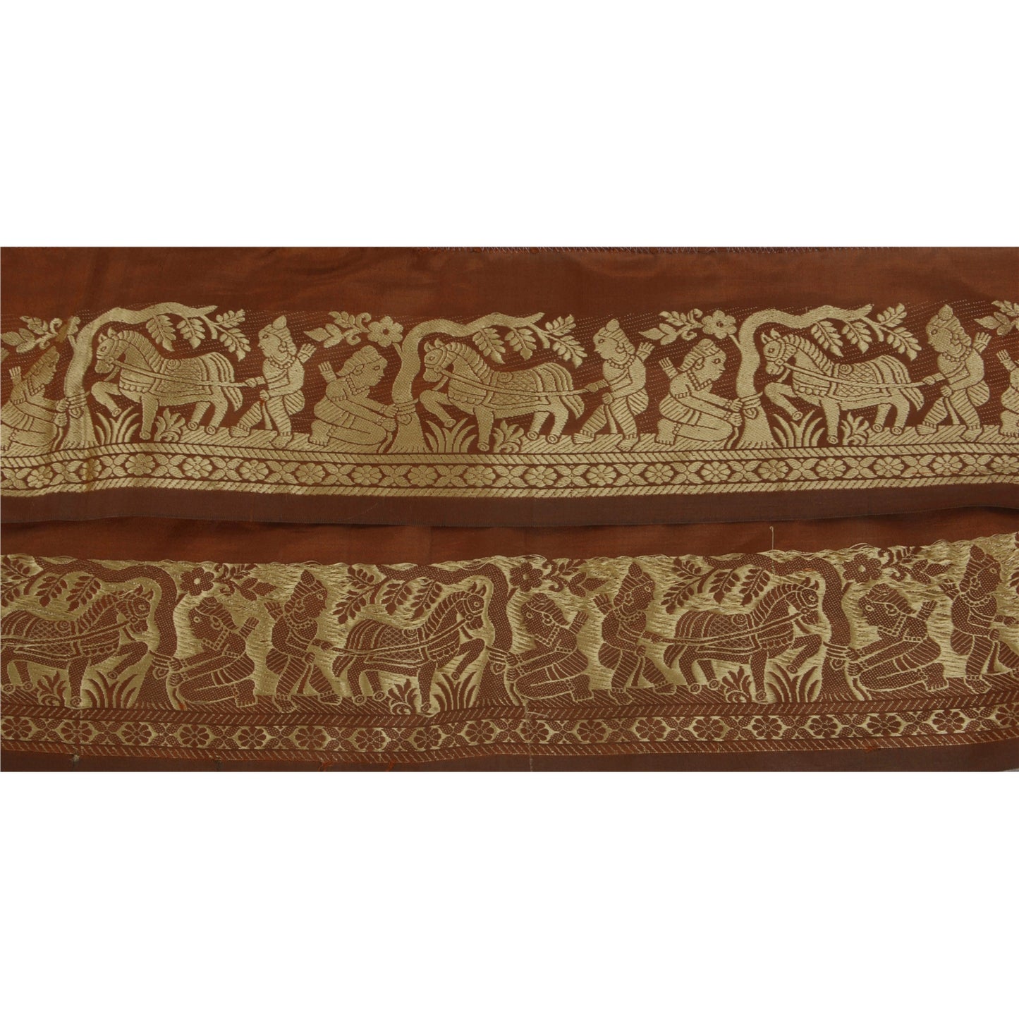 Sanskriti Vintage 1 YD Sari Border Woven Baluchari Trim Sewing Brown Craft Lace