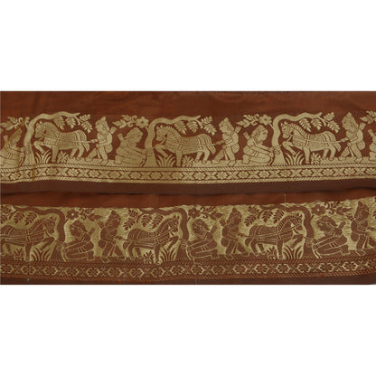 Sanskriti Vintage 1 YD Sari Border Woven Baluchari Trim Sewing Brown Craft Lace