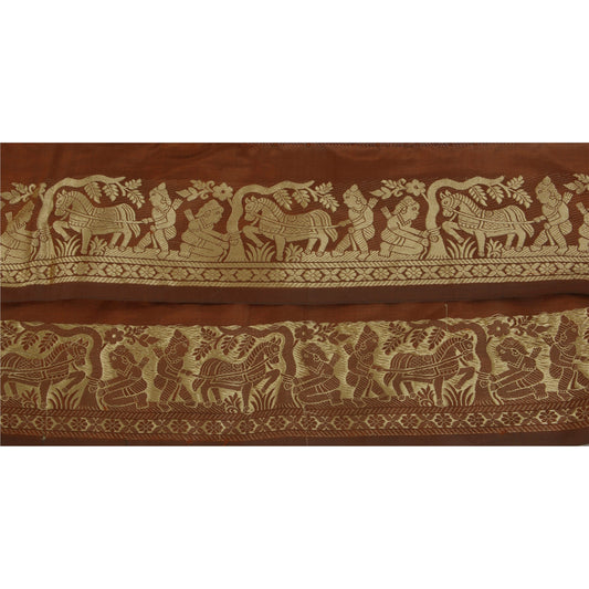 Sanskriti Vintage 1 YD Sari Border Woven Baluchari Trim Sewing Brown Craft Lace