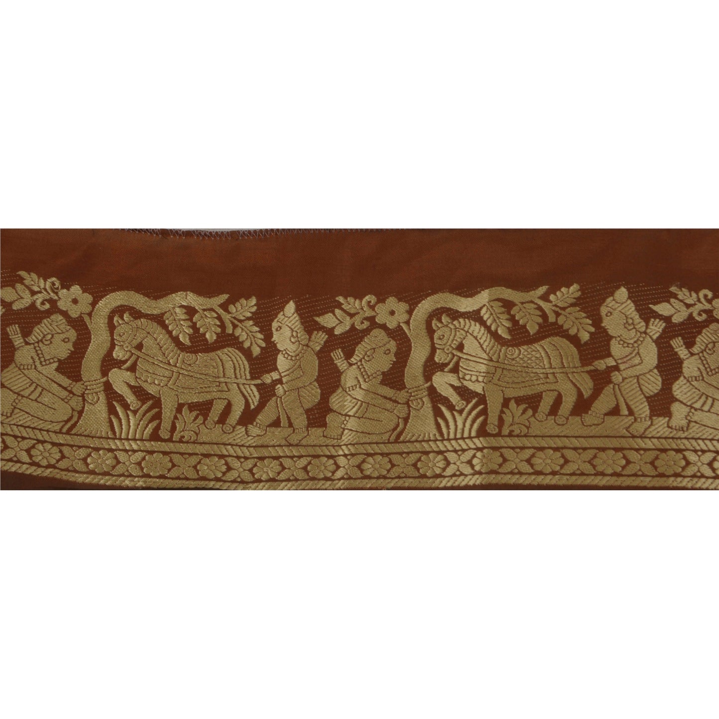 Sanskriti Vintage 1 YD Sari Border Woven Baluchari Trim Sewing Brown Craft Lace