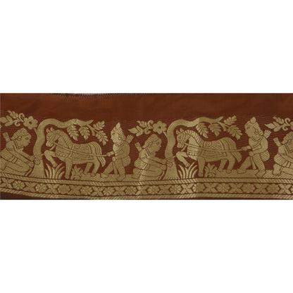 Sanskriti Vintage 1 YD Sari Border Woven Baluchari Trim Sewing Brown Craft Lace