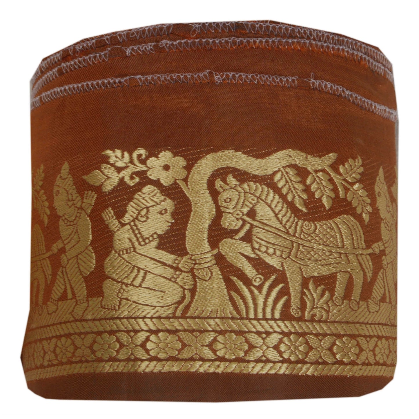 Sanskriti Vintage 1 YD Sari Border Woven Baluchari Trim Sewing Brown Craft Lace