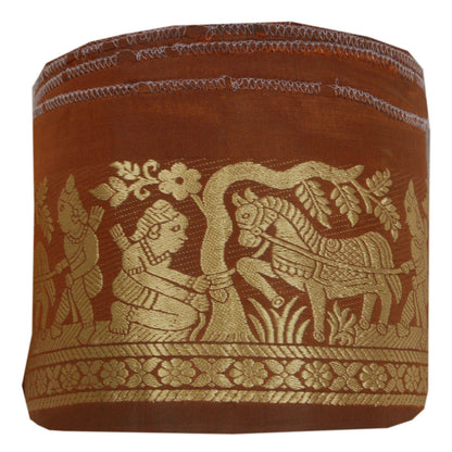 Sanskriti Vintage 1 YD Sari Border Woven Baluchari Trim Sewing Brown Craft Lace