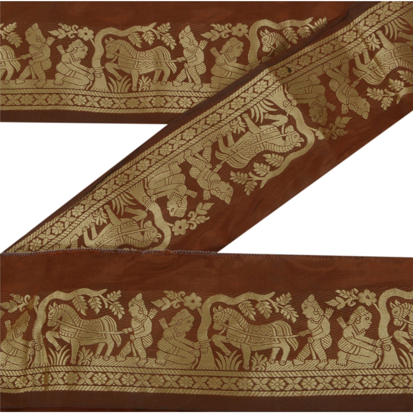 Sanskriti Vintage 1 YD Sari Border Woven Baluchari Trim Sewing Brown Craft Lace