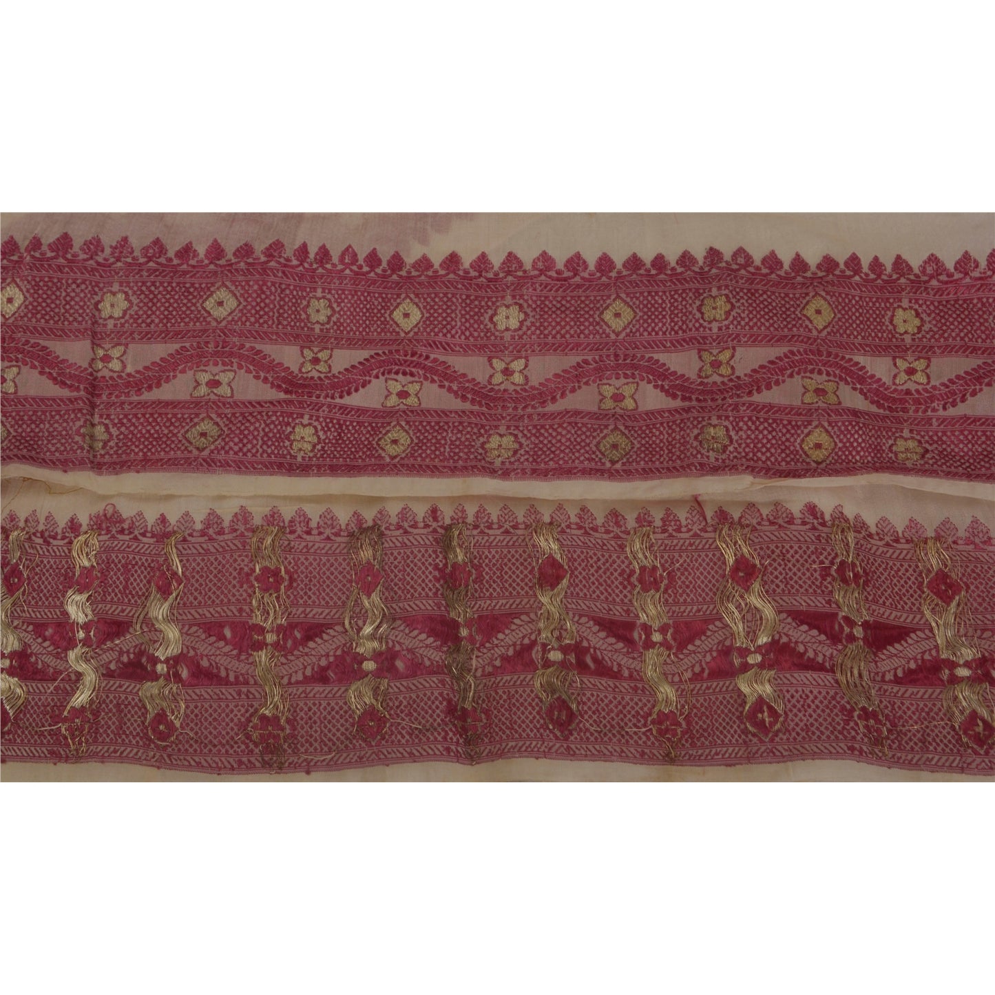 Sanskriti Vintage 1 Yd Sari Border Woven Trim Sewing Cream Craft Zari Work Lace