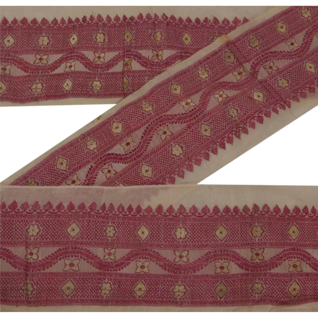 Sanskriti Vintage 1 Yd Sari Border Woven Trim Sewing Cream Craft Zari Work Lace