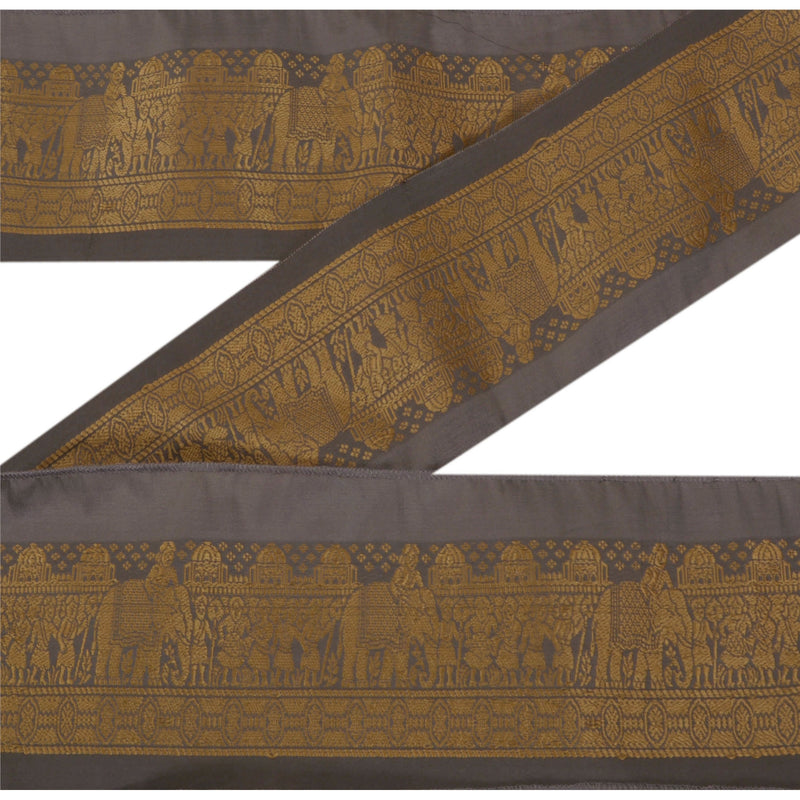 Sanskriti Vintage Sarees/Sari 1 Yard Border Woven Baluchari Trim Sewing Lace Gray Pure Silk