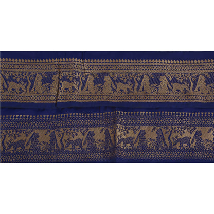 Sanskriti Vintage 1 Yard Sari Woven Border Baluchari Trim Sewing Blue Craft Lace