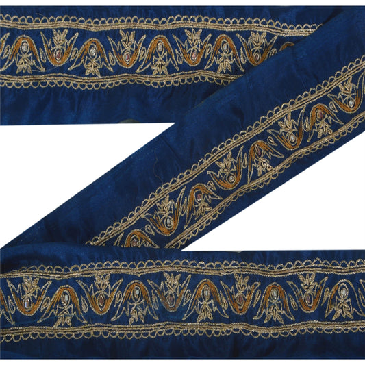 Sanskriti Vintage 1 Yd Sari Border Antique Hand Beaded Trim Ribbon Black Lace