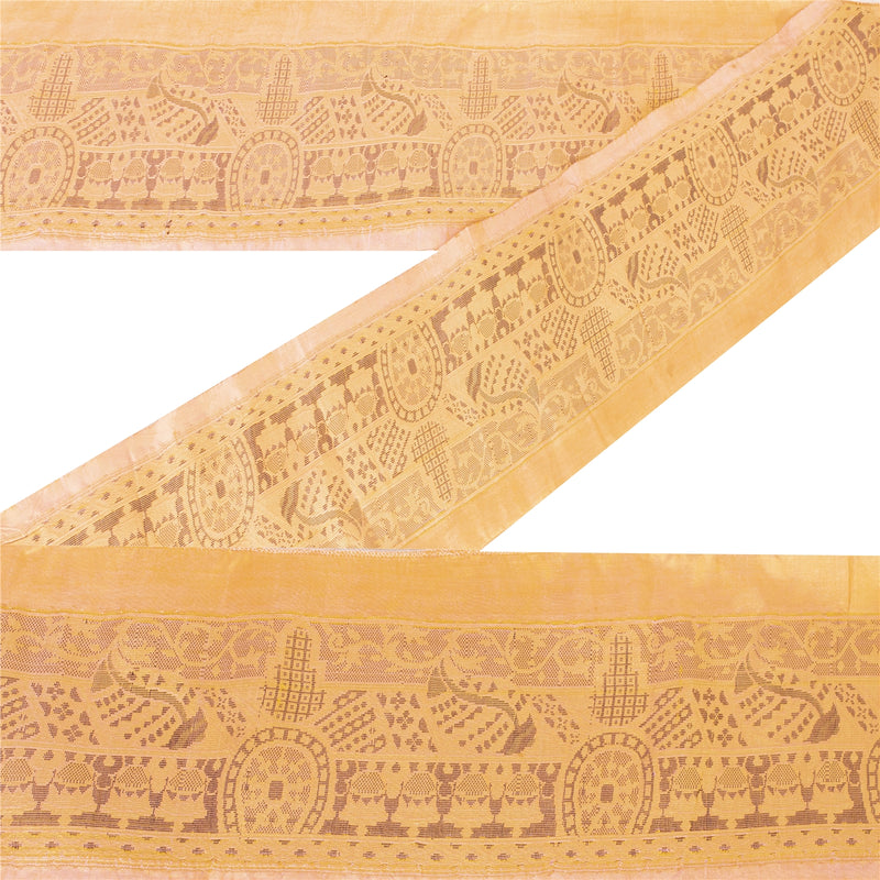 Sanskriti Vintage 1 YD Sari Border Woven Trim Sewing Orange Craft Decor Lace