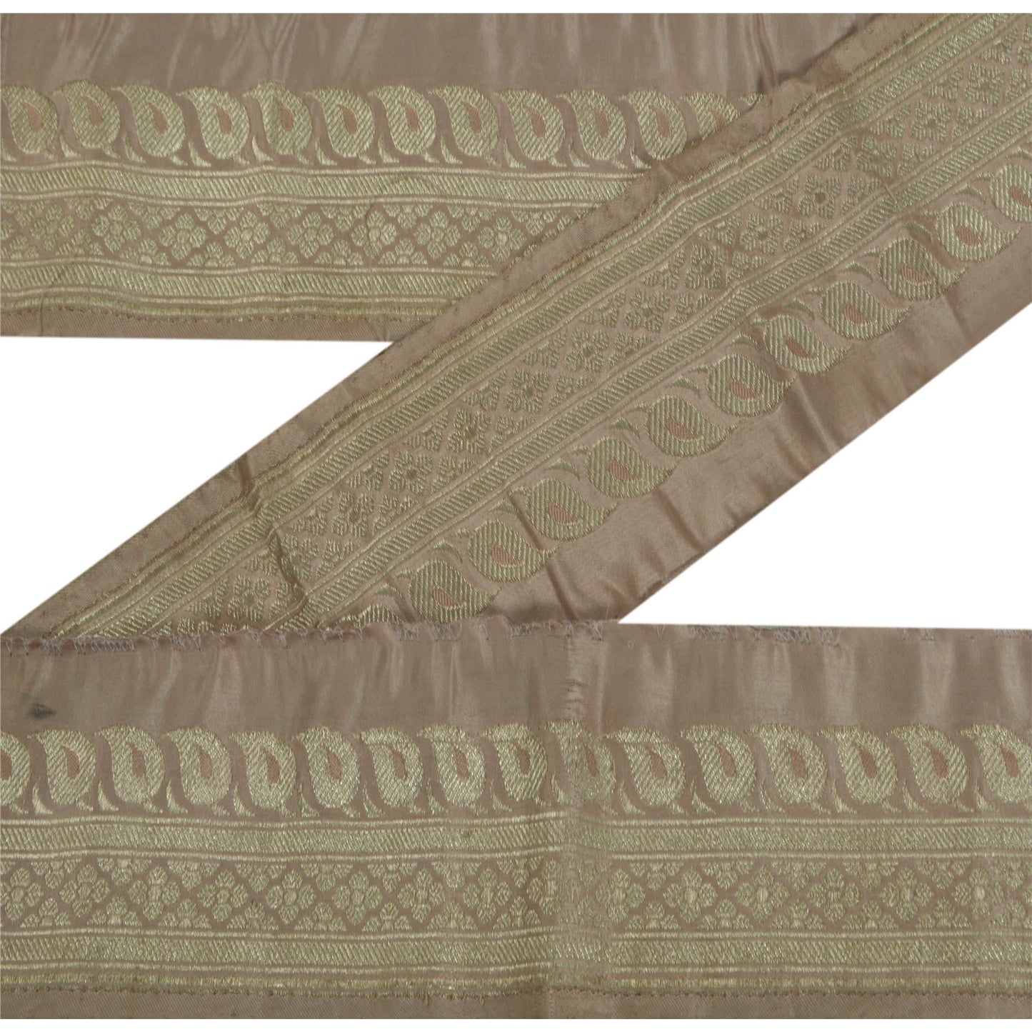 Sanskriti Vintage 1 Yd Trim Sari Border Woven Brocade Craft Sewing Peach Lace
