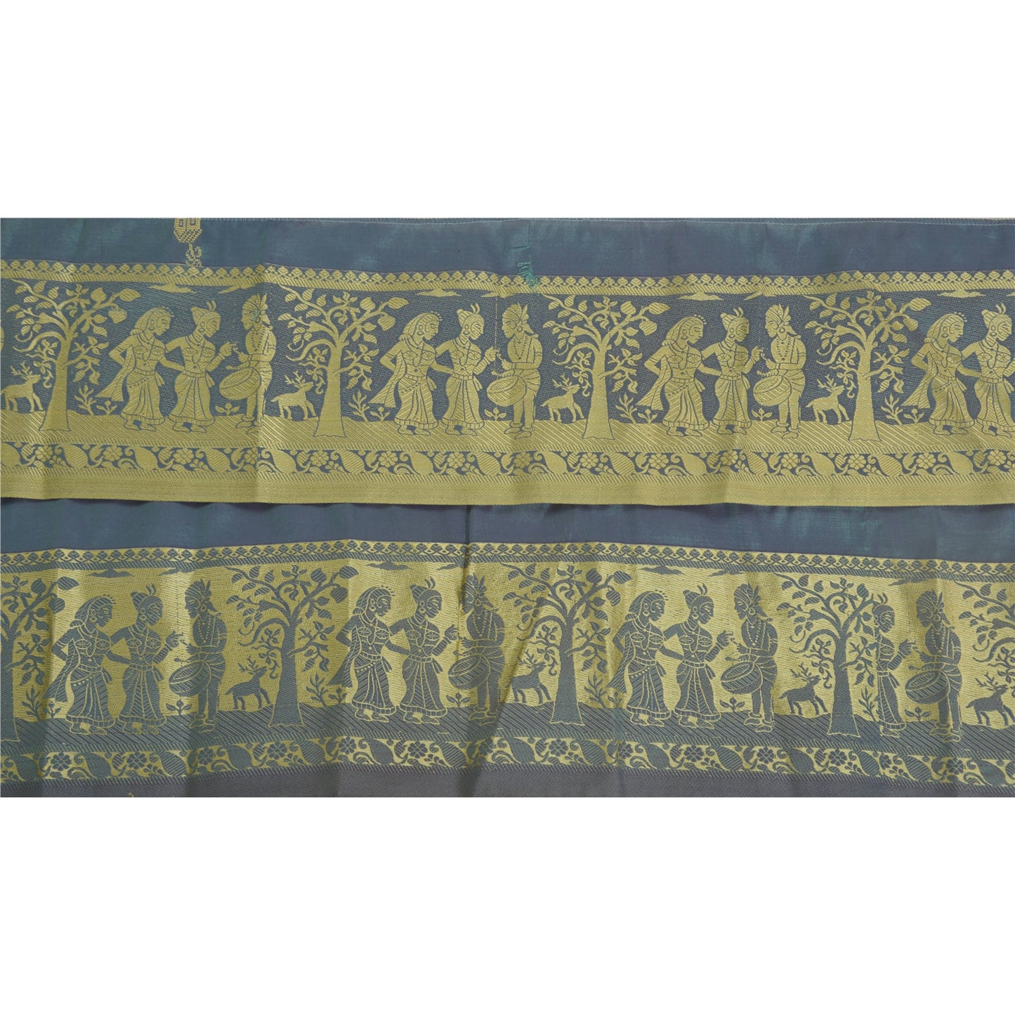 Sanskriti Vintage 1 Yard Sari Border Baluchari Trim Sewing Blue Craft Lace