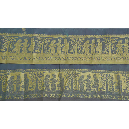 Sanskriti Vintage 1 Yard Sari Border Baluchari Trim Sewing Blue Craft Lace